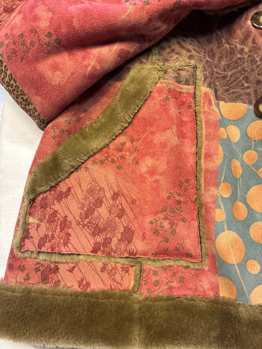 Coldwater Creek Patchwork Faux Suede Fur Lined Jacket Size 2X - Picture 12 of 16